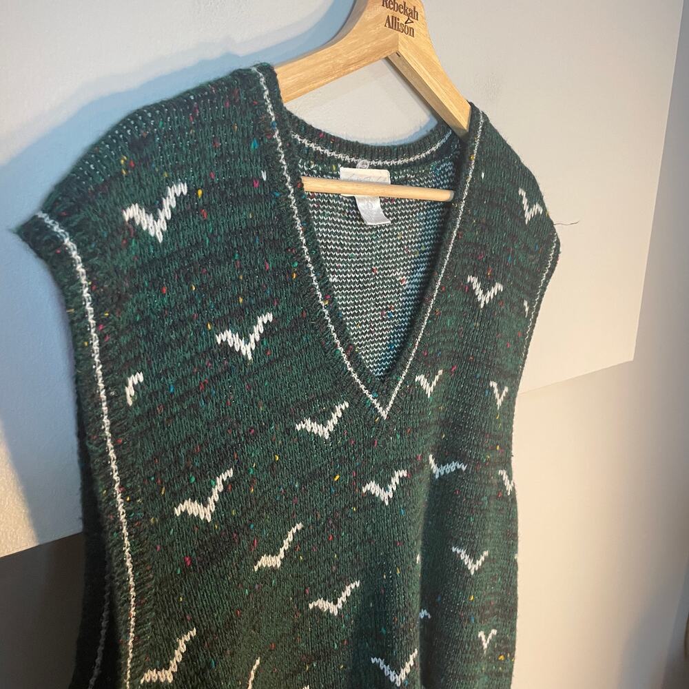 VNTG Carson Pirie Scott Green Wool Blend Knit Sweater Vest Men's SZ Large 90s - Picture 4 of 11